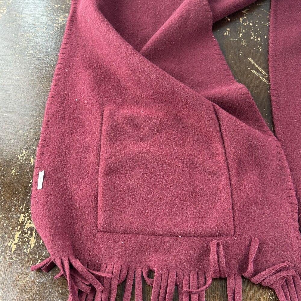 Soft Plush Scarf Big 72”x27” With Pockets & Tassels Maroon - Picture 3 of 5